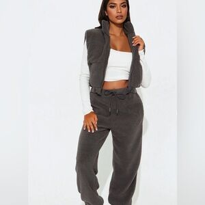 Gray sherpa fleece matching pants set